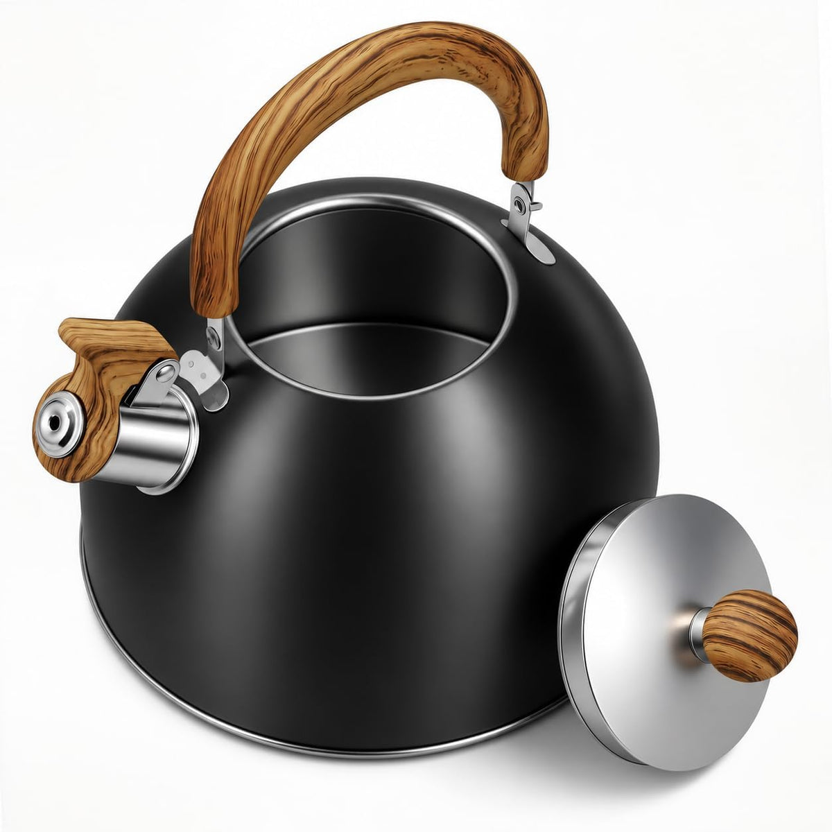 Phyllia Tea Kettle -2.5 L Whistling Tea Kettle for Stove Top Stainless Steel Tea Pot Stovetop Food Grade Water Kettle with folding Handle for Coffee Tea Milk Hot Water Kettle Pot -Black