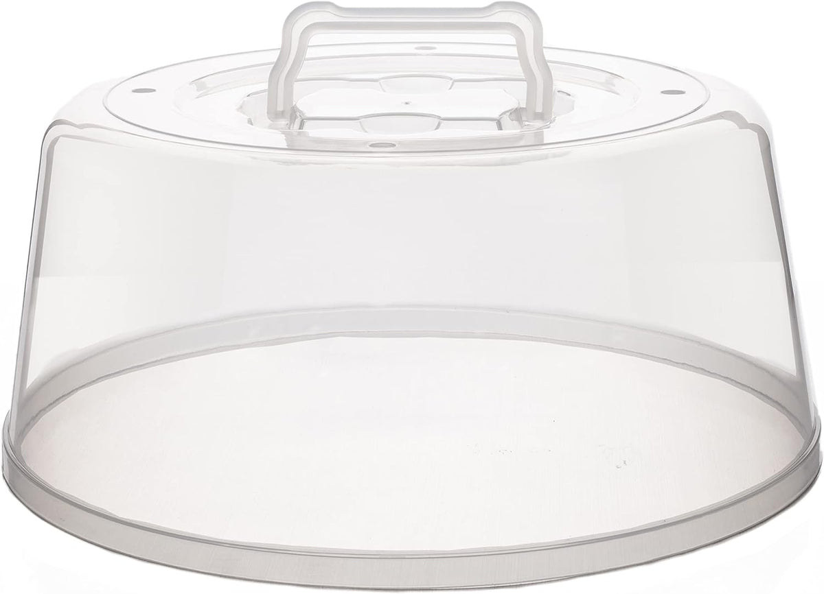 Large Microwave Cover for Food - Splatter Guard Lid - Cake Stand Cover - Size 11.5 In x 5 In Tall - Easy Grip Handle with Steam Vented Holes - BPA Free & Dishwasher Safe | Clear Plastic