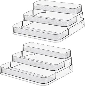 2pcs Acrylic Rack, No Assembly Clear 3 Tier Condiment Bottle Shelf Vanity Organizer for Cabinet Kitchen Bathroom