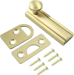 Luomorgo 2 Inch Surface Bolt, Solid Brass, Brushed Gold, 1 Pack