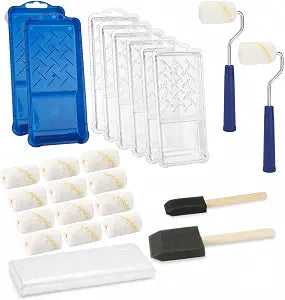 Bates- Paint Roller Kit, 25 pcs, Small Paint Roller Set with 2" Microfiber Sleeves & Frames, Trays with Liners and Foam Brushes for Small Touch Ups, Wall, Cabinet, House Painting Supplies