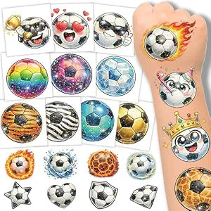 120 Pcs Soccer Temporary Tattoos, 60 Designs Individually Wrapped Glitter Waterproof Tattoos, Pre-Cut No Cutting Needed, Game Day Party Favors, Sports Event Supplies, Goodie Bag Fillers