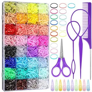 32 Colored Elastic Ties 1700 Pieces Hair Rubber Bands With 14 Styling Tools