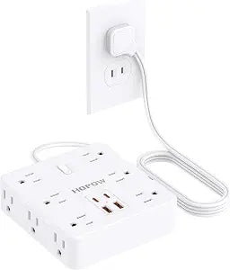 12Outlets 2 Prong Power Strip with 4USB, 5FT Extension Cord for Old House