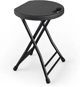Folding Stool, 18 Inch Foldable Stool with Handle & Steel Frame, Folding Bar Stools, 500lbs Sturdy Foldable Lightweight Metal Chair for Camping, Indoor and Outdoor, Black