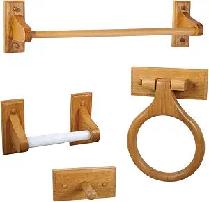 Dalton 4-Piece Bathroom Accessory Set, Honey Oak, Includes Towel Bar, Towel Ring, Toilet Paper Holder, and Robe Hook  Design House, 561258