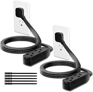 3 Outlets Flat Plug Extension Cord 2FT, 2 Pack 3 Prong Grounded Power Strip, Right Angled Flat Plug, Low Profile Flat Indoor Cable, NISPT-2 16/3 AWG, 13A/125V/1625W, ETL Listed, Black, 25 Zip Ties