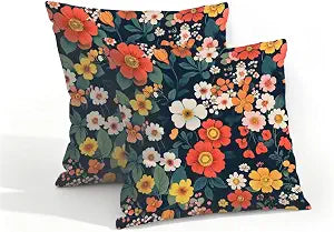OSAM SPACE Outdoor Pillow Covers 16x16 inch Waterproof Pillowcases Set of 2 Midnight Floral Garden Decorative Throw Cushion Case for Couch Sofa Garden Patio Furniture