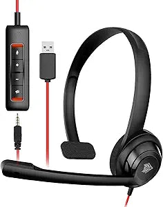 NUBWO HW02 USB Headset with Microphone Noise Cancelling &in-line Control, Ultra Comfort Computer Headset for Laptop pc, On-Ear Wired Office Call Center Headphone for Boom Skype WebinarsBlack
