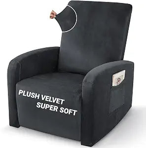 ZNSAYOTX 2026 Velvet Small Recliner Cover 3-Piece, Luxury Plush Recliner Chair Covers with Elastic Band & Ties Stay in Place, Stretch Reclining Slipcover for Lazy Boy Soft Washable (Black)
