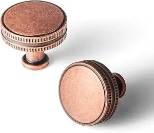 Goo-Ki Antique Copper Drawer Knobs Zinc Alloy Solid Kitchen Hardware - 6 Pack Single Screw/Hole Bar Cabinet Pulls Dresser Handles