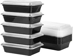Jaluxing 24 oz Meal Prep Containers With Lids Reusable 50 Pack Extra-thick Plastic Food Storage Black Disposable To Go Lunch Box BPA Free Stackable Microwave Dishwasher Freezer Safe (Formerly FULING)