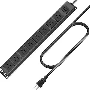 HHSOET 8 Outlet Magnetic Power Strip, 14AWG Extension Cord, 6Ft, Black, 1