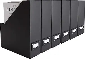 BLU MONACO Foldable Black Magazine File Holder | Set of 6 Cardboard Desk Organizer Boxes | Vertical Magazine File Holder | Standing File Holder | Office Classroom or Home
