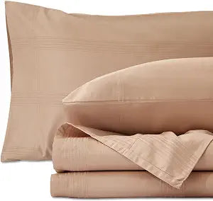 Pure Cotton Sheets - 4 Piece Full Sheet Set, Soft & Breathable Full Size Bed Set, Luxury Sateen Stripe Dobby Bedding with Elasticized 16" Deep Pocket Fitted Sheet, Full, Mirage Gray