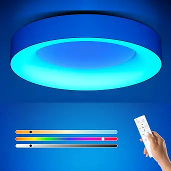 Annaror RGB LED Flush Mount Ceiling Light with Remote Control, 11 Inch Color Changing Light Fixture Dimmable, 3000K-6500K Modern Low Profile Ceiling Lights for Bedroom Kids Room, White