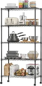 BestOffice | 5-Tier Wire Shelf with Wheels | 14" x 30" x 60" | Black