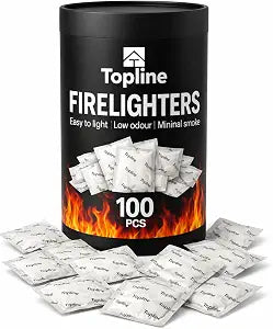 Topline 100 Fire Starters for Fireplace, Wood Stove, Charcoal BBQ & Campfire  Waterproof Odorless Fire Starter Sachets, Quick-Light Indoor & Outdoor Firestarter Pouches in Storage Tube