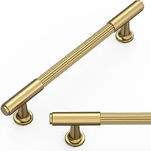 Amerdeco 10 Pack Champagne Bronze Cabinet Pulls 5 Inch(128mm) Hole Center Heavy Duty Solid Kitchen Cabinet Handles Drawer Pulls