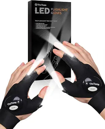 ThxToms LED Flashlight Gloves, Gifts for Him Men Boyfriend Husband, Mens Gifts for Fathers Day Christmas Birthday, Cool Gadgets Tools for Fishing, Repairing, Camping, 1 Pair Black