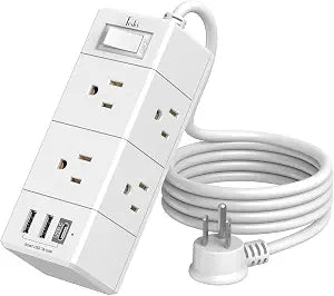 5Ft Outlet Extender Power Strip - Tcstei Flat Plug Extension Cord with 6 Outlets and 3 USB Ports(1 USB C), 3 Side Wall Mount Outlet Extender for Home Dorm Room Essentials, White