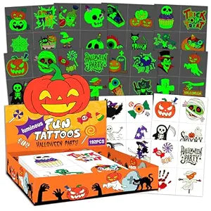 192 PCS Luminous Halloween Tattoos for Kids, Party Favors Decorations