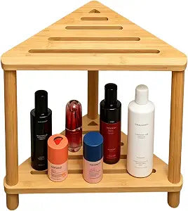 Bamboo Corner Shower Stool, 2-Layer Waterproof Shower Bench