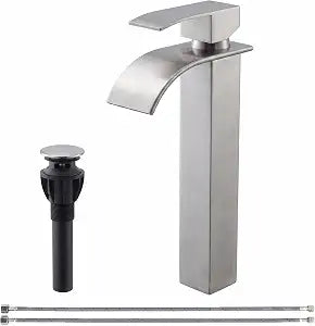 Comllen Vessel Sink Faucet, Tall Waterfall Bathroom Faucet, Brushed Nickel