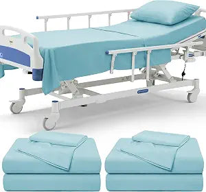 P Pothuiny 6 Piece Hospital Bed Sheet Set, Aqua Blue Brushed Microfiber