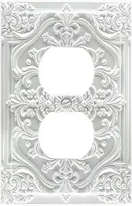 Decorative Outlet Covers White Ornate Baroque 3D Rococo Vintage Floral Luxury Embossed 1 Gang Duplex Light Switch Cover Plate Wall Plate Electrical Single Switch Plate Covers for Home Decor