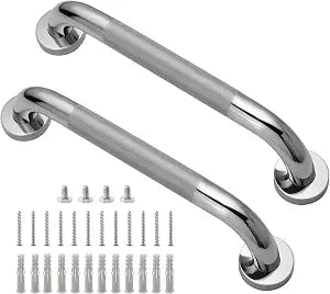 Rockgoya Shower Grab Bar, 2 Pack 12 Inch Bathroom Grab Bar, 304 Stainless Steel 1.25" Diameter Anti-Slip Handicap Grab Bar Support Shower Rail Senior Handrail Shower Safety Bar Handle