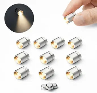 Mini LED Lights 10 Pack, Battery Powered Spot Lamps with Batteries, Micro Lights for DIY Crafts, Models, Display Case, Decorative Lighting,Warm White