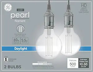 GE Pearl Filament LED G25 Globe Bulb, Daylight 60W Replacement, 2 Pack