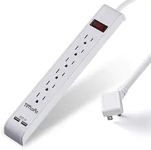 TiFFCOFiO Power Strip Surge Protector, 6 Outlets with 2 USB Ports, 15 Feet Extension Cord, 600 Joules, Wall Mountable for Home, Office and Dorm, 15A/1875W, ETL Listed