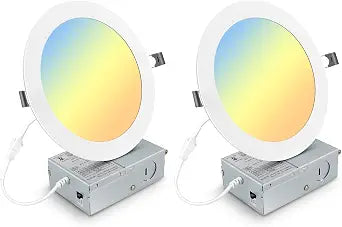 Elaruslux 2 Pack 7 Inch 3CCT Ultra-Thin LED Recessed Light with Junction Box, 3000K/4500K/6000K Selectable, 18W Eqv 125W, Dimmable Canless Downlight, 1600LM High Brightness