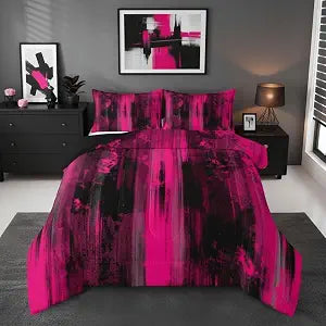 Feelyou Abstract Comforter Set Hot Pink Bedding Set Full Size 3 Pcs