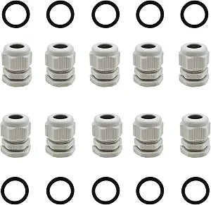 10 Pcs M20x1.5 Waterproof Cable Glands Joints Adjustable 6-12mm Cable Connectors Compression Cable Glands with Locknuts (IP68)
