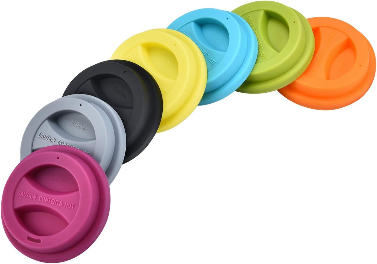 Coffee Mug Lids, KSENDALO Thicker Eco Reusable Silicone Travel Mug Lids(3.15"Inner Diameter,3.43"Outer Diameter), Silicone Cup Cover Set,Mix-color(7pcs)