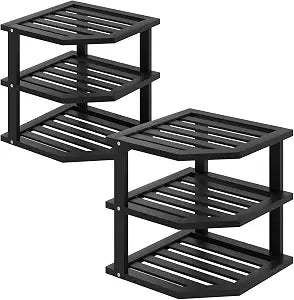 VERTORGAN 3 Tier Bamboo Dish Drying Rack,Corner Shelf 2 Pack(Black)