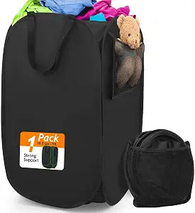 House Again Upgraded Polyester Pop-up Laundry Hamper, 70L (18.5 Gal) Laundry Basket with Durable Handles, Solid Bottom, High Carbon Steel Frame and Side Pocket, Easy to Open and Fold Flat for Storage