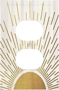 Mid Century Boho Abstract Sunrise Gold Sun 1 Gang Outlet Plate Decorative Single Duplex Wall Plate Covers Electrical Receptacle Light Switch Cover Art Faceplate Switchplate for Country Bedroom Decor