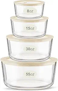 Glass Meal Prep Containers with Lids, Airtight Leak Proof Food Storage Containers, Plastic-Free Silicone Framed Vented Glass Lids, Oven Safe Baking Dishes, Microwave, Fridge, Freezer & Dishwasher Safe