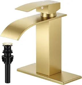 Brushed Gold Bathroom Faucets, Waterfall Bathroom Sink Faucet