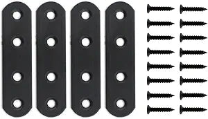 4 Pack Flat Mending Plate for Wood, ULIFESTAR Black Iron Flat Straight Brace Brackets Metal Repair Fixing Wood Brace Joining Plates Connector for Repairing Wooden Furniture with Mounting Screws