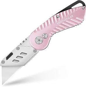 FantastiCAR Folding Box Cutter, Utility Knife with Extra 5 Blades (Pink)