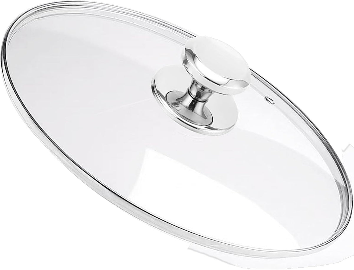 Glass Lids for 8, 9.5, 10.25, 11, 12, 12.6 Inch Frying Pans, Pots, Cast Iron Pans, Tempered Covers for Replacement with Stainless Steel Rim & Handle, Dishwasher & Over Safe