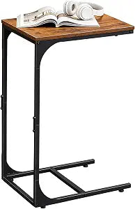WLIVE C Shaped End Table TV Tray Slide Under Couch Side Table Rustic Brown