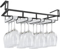 Adjustable Under Cabinet Stemware Holder - Metal Wine Glass Hanger Organizer for Kitchen, Bar, Shelf - Rustproof Hanging Storage Rack for 6-8 Glasses - Space Saving Decor (Black, 4 Rows)