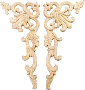1-Pair Wood Carved Appliques Onlays Furniture Corner Decals Furniture Decor