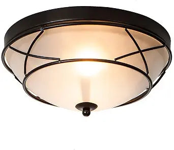 12" Black Classic Dome Ceiling Light Flush Mount, 2-Light Bronze Lighting Fixtures, Frosted Glass Farmhouse Ceiling Lamp for Living Room Kitchen Bedroom Hallway Entryway Staircase